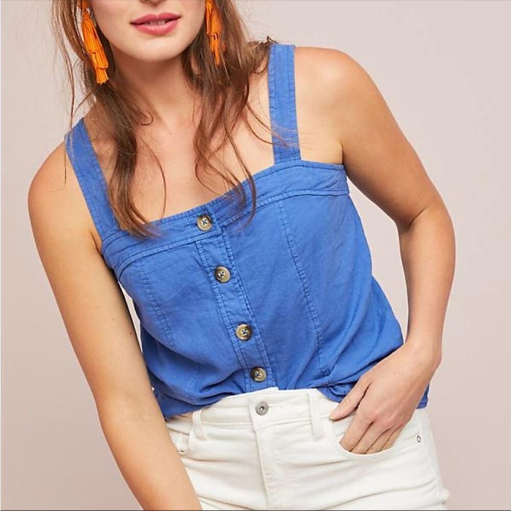 Anthropologie | Maeve Angeline Button Front Linen Tank Top Blue Women’s Size 2